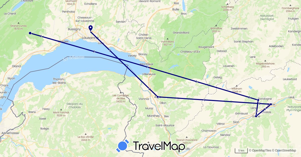 TravelMap itinerary: driving in Switzerland (Europe)