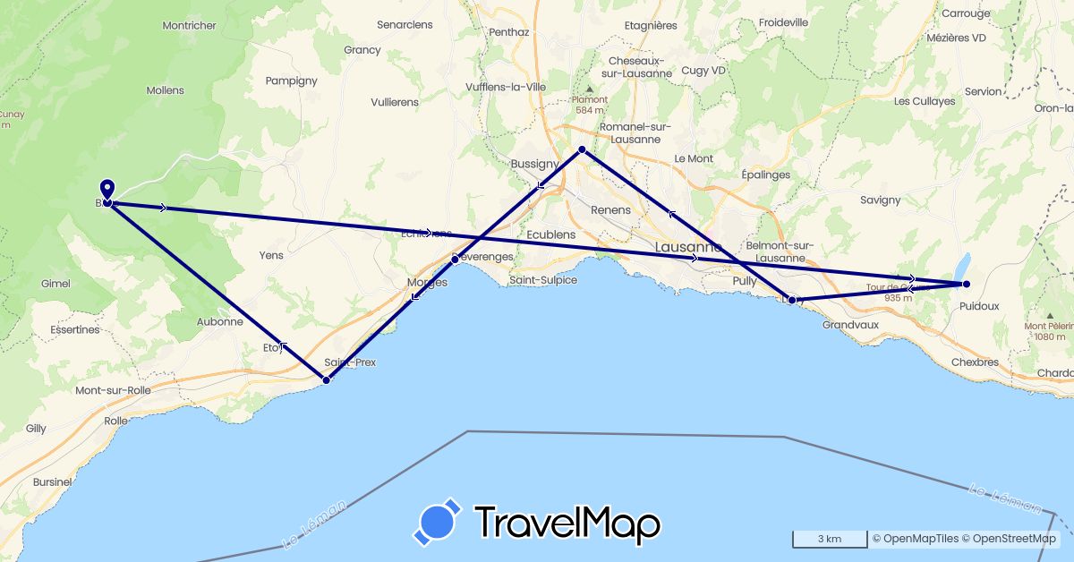 TravelMap itinerary: driving in Switzerland (Europe)