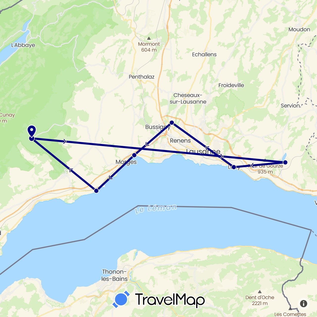 TravelMap itinerary: driving in Switzerland (Europe)