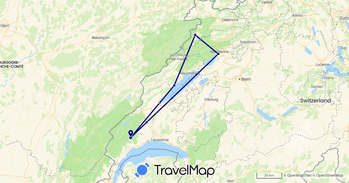 TravelMap itinerary: driving in Switzerland (Europe)