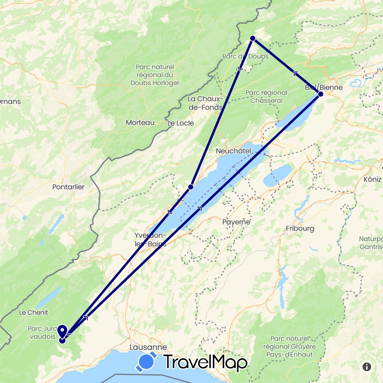 TravelMap itinerary: driving in Switzerland (Europe)