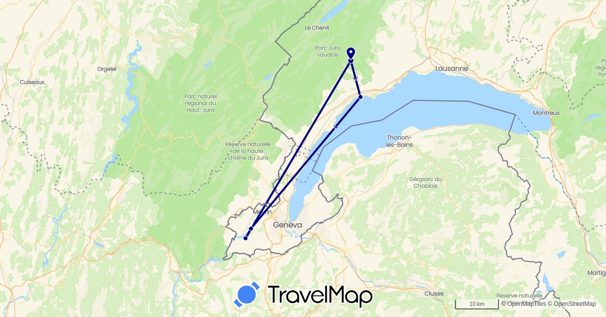 TravelMap itinerary: driving in Switzerland (Europe)