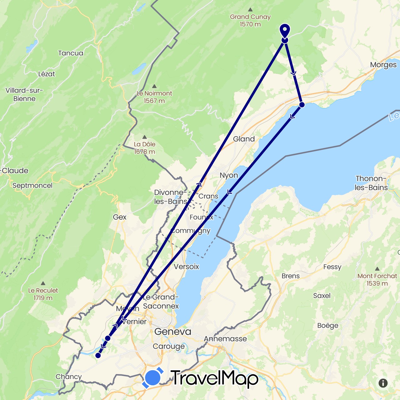 TravelMap itinerary: driving in Switzerland (Europe)