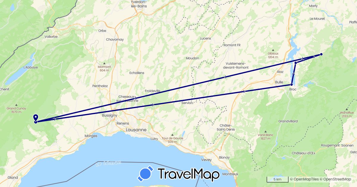 TravelMap itinerary: driving in Switzerland (Europe)