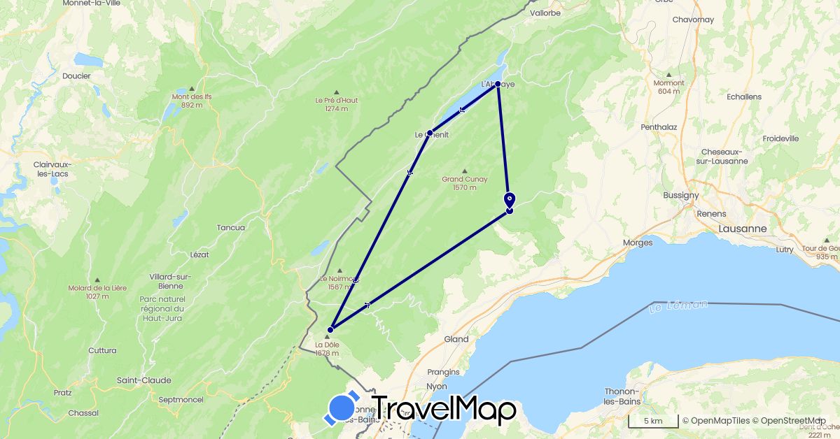 TravelMap itinerary: driving in Switzerland (Europe)