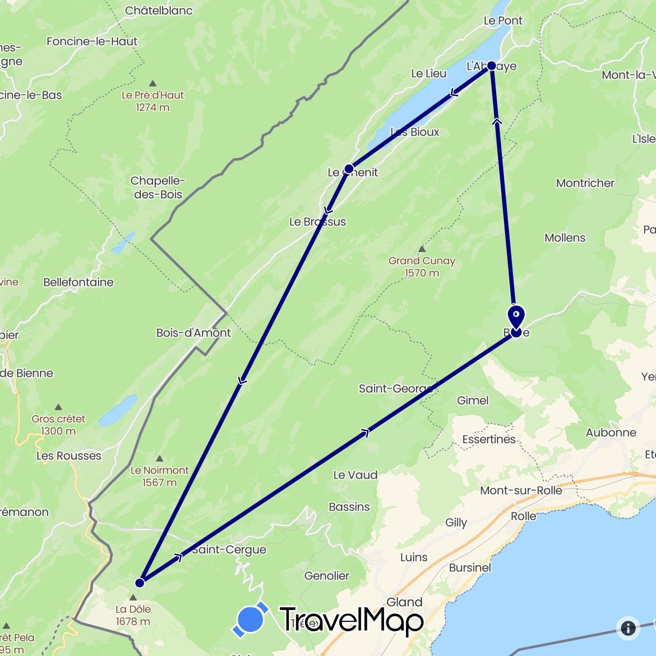 TravelMap itinerary: driving in Switzerland (Europe)