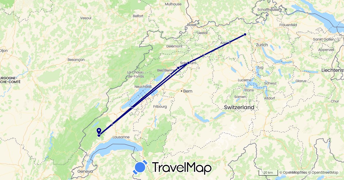 TravelMap itinerary: driving in Switzerland (Europe)
