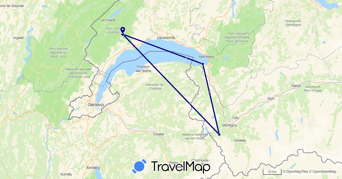 TravelMap itinerary: driving in Switzerland (Europe)