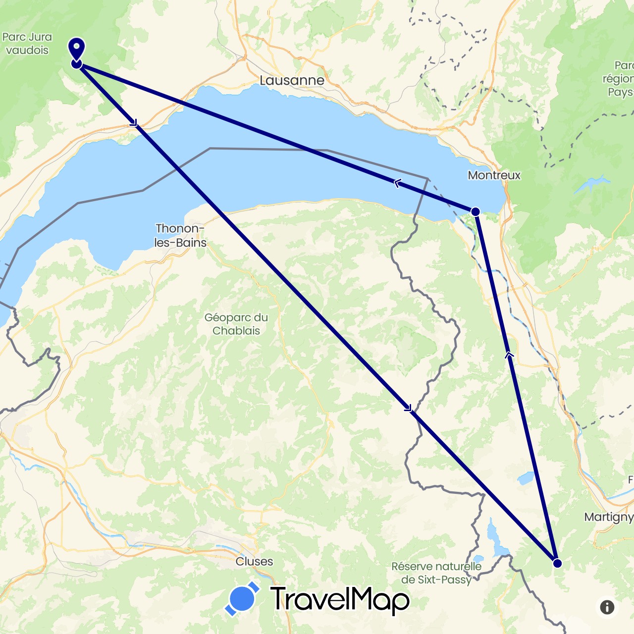 TravelMap itinerary: driving in Switzerland (Europe)