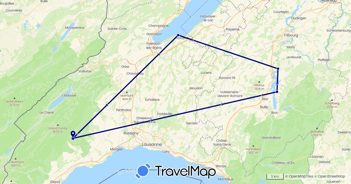 TravelMap itinerary: driving in Switzerland (Europe)