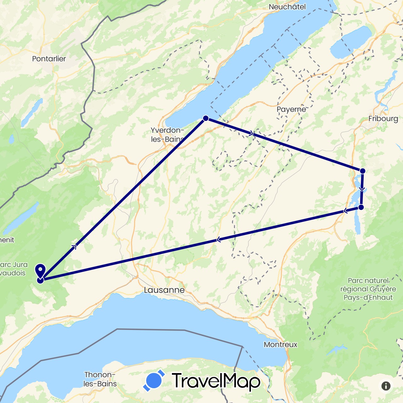 TravelMap itinerary: driving in Switzerland (Europe)