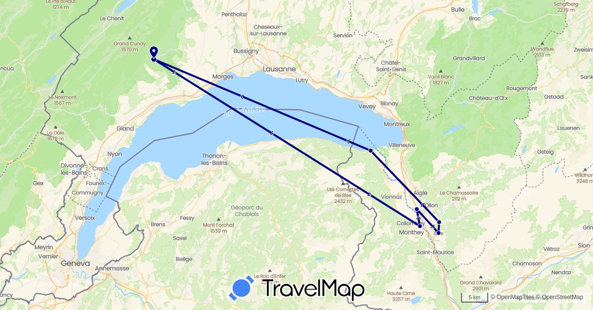 TravelMap itinerary: driving in Switzerland (Europe)