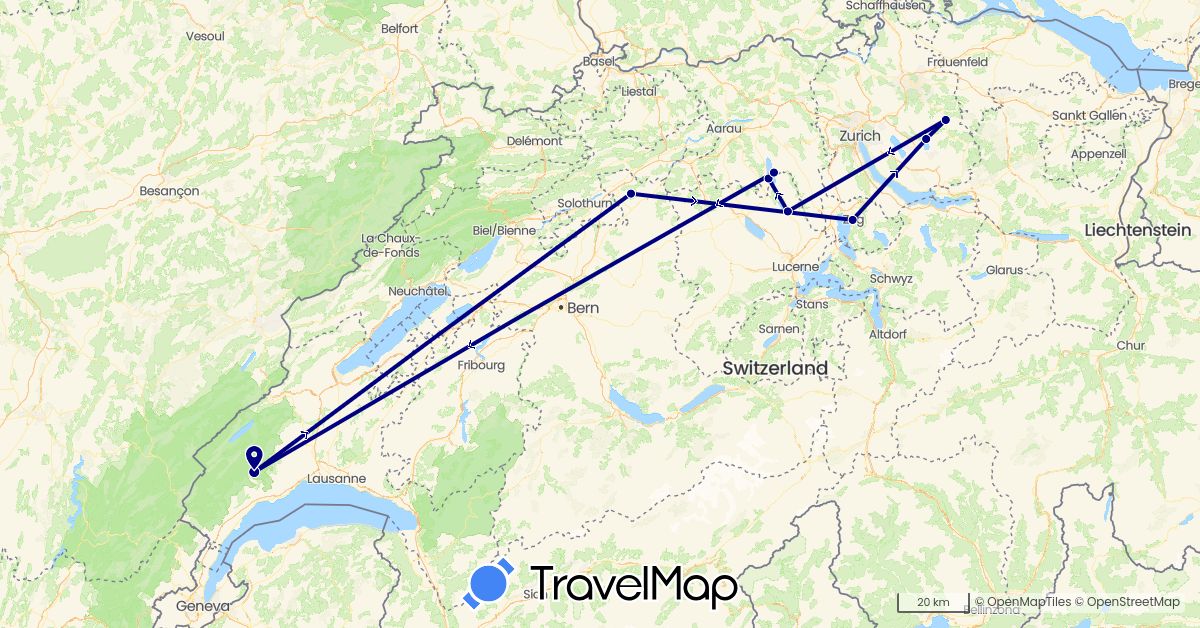 TravelMap itinerary: driving in Switzerland (Europe)