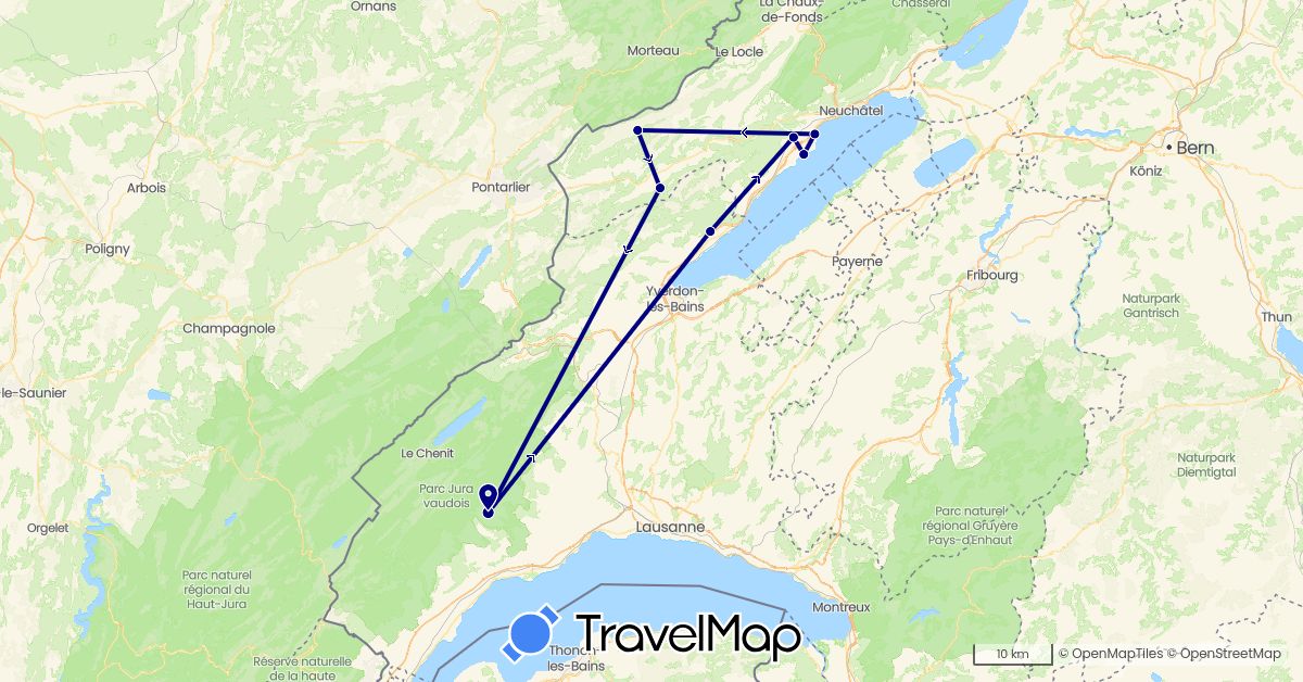 TravelMap itinerary: driving in Switzerland (Europe)