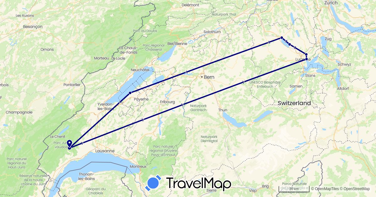 TravelMap itinerary: driving in Switzerland (Europe)