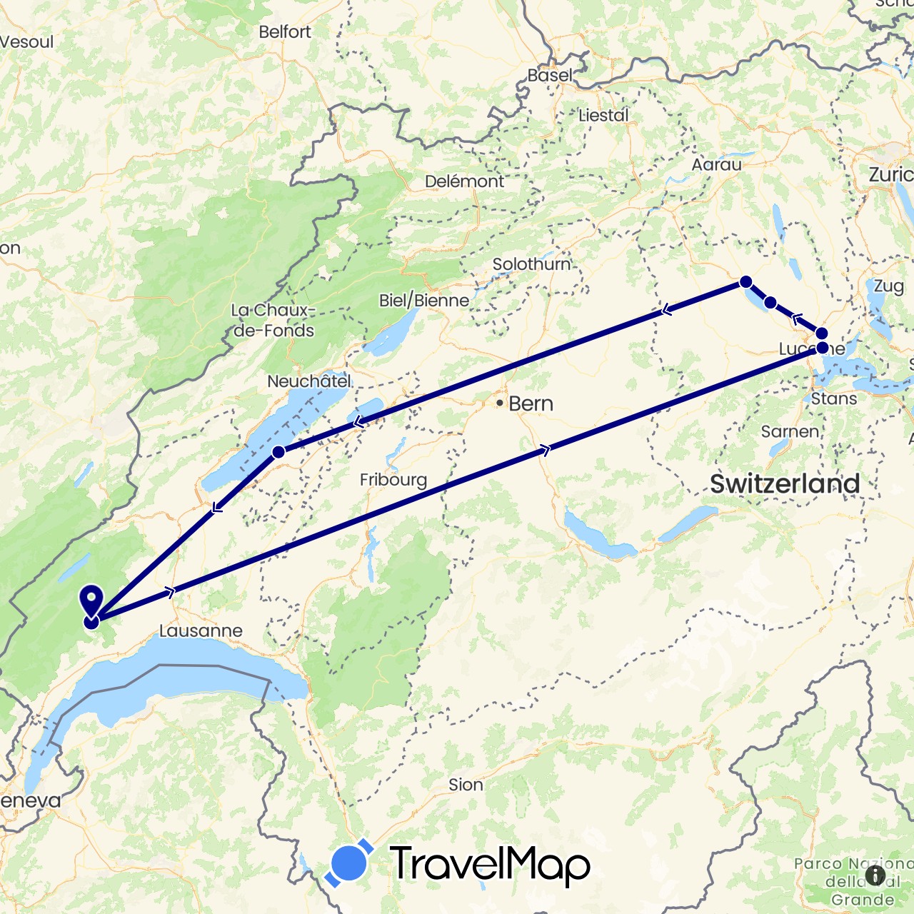 TravelMap itinerary: driving in Switzerland (Europe)