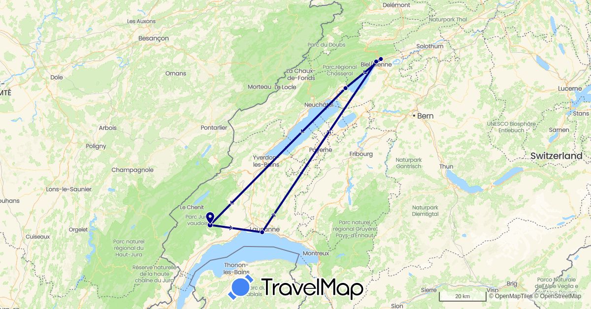 TravelMap itinerary: driving in Switzerland (Europe)