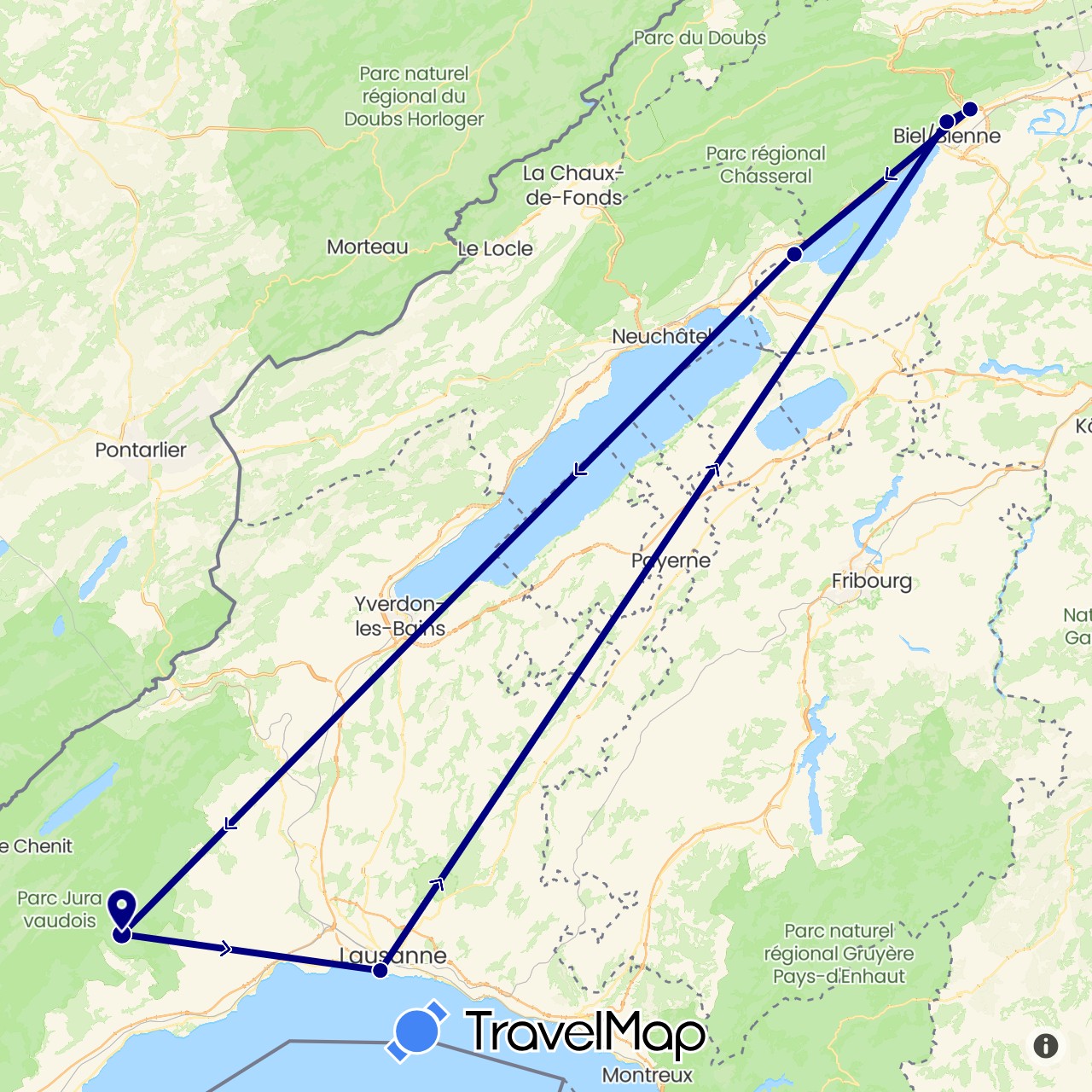 TravelMap itinerary: driving in Switzerland (Europe)