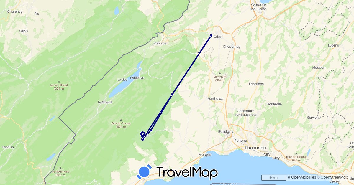 TravelMap itinerary: driving in Switzerland (Europe)