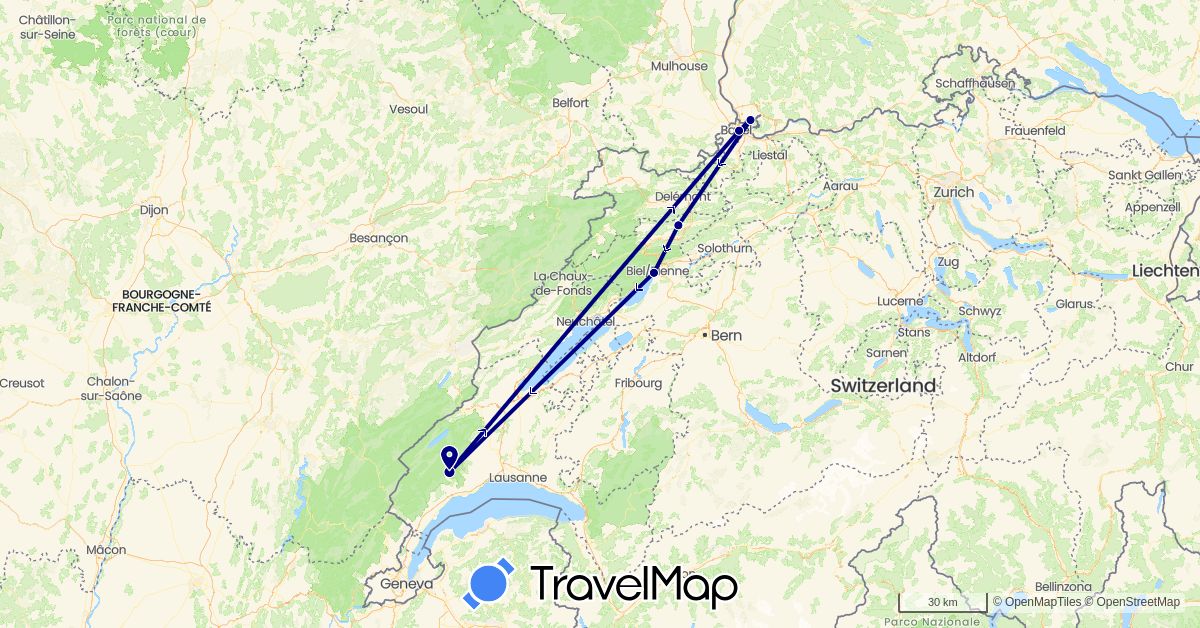 TravelMap itinerary: driving in Switzerland (Europe)