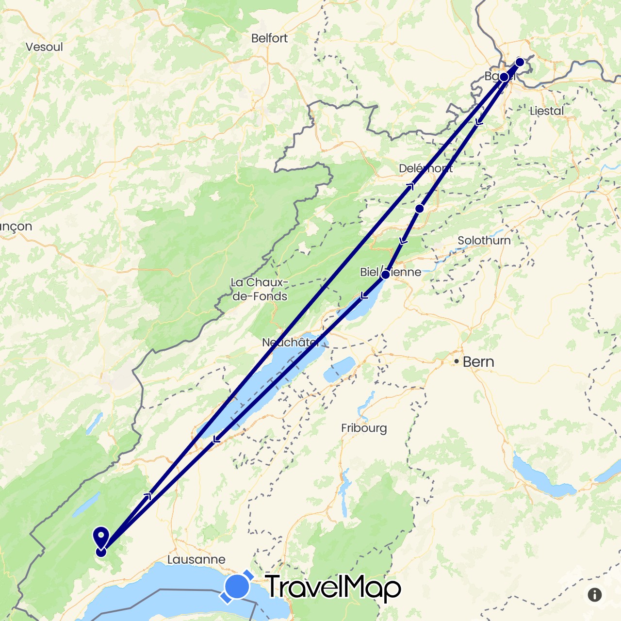 TravelMap itinerary: driving in Switzerland (Europe)