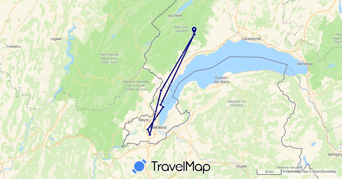 TravelMap itinerary: driving in Switzerland (Europe)