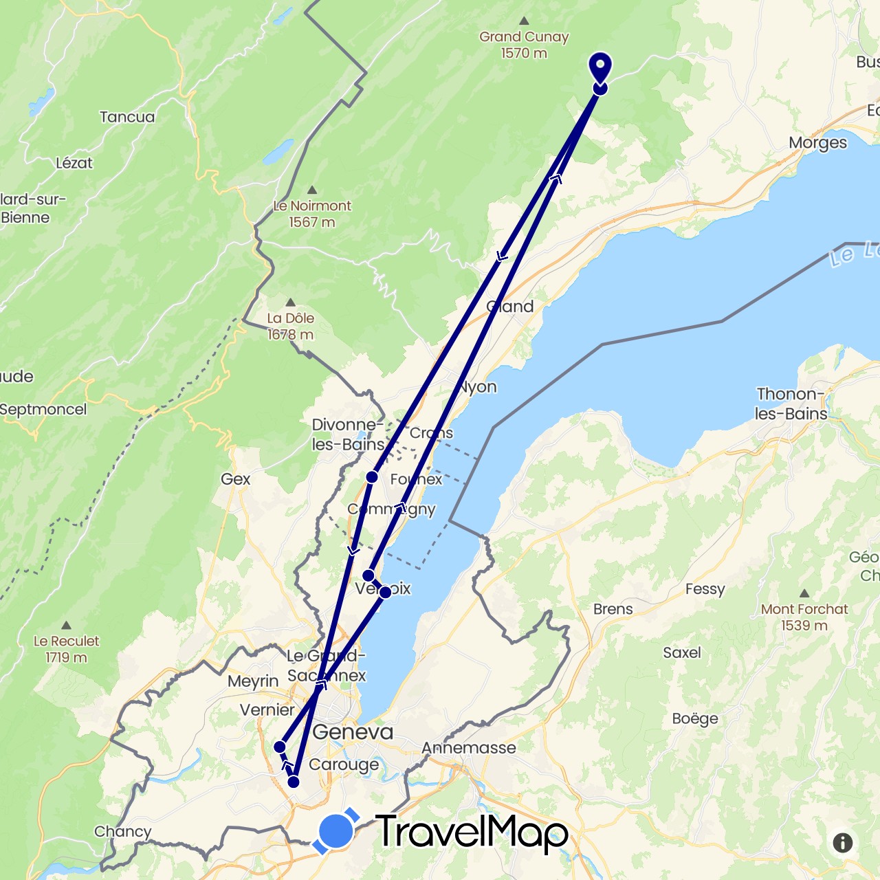 TravelMap itinerary: driving in Switzerland (Europe)
