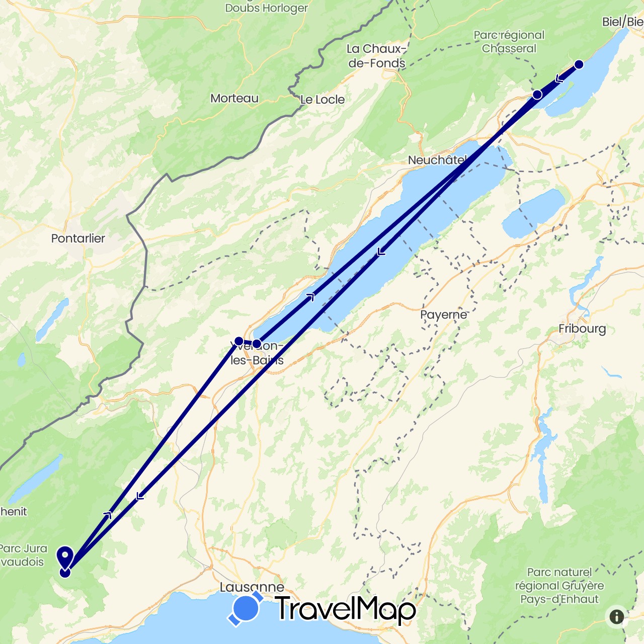 TravelMap itinerary: driving in Switzerland (Europe)