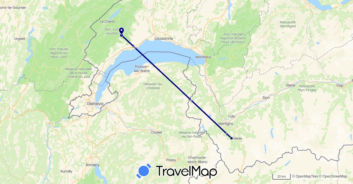 TravelMap itinerary: driving in Switzerland (Europe)