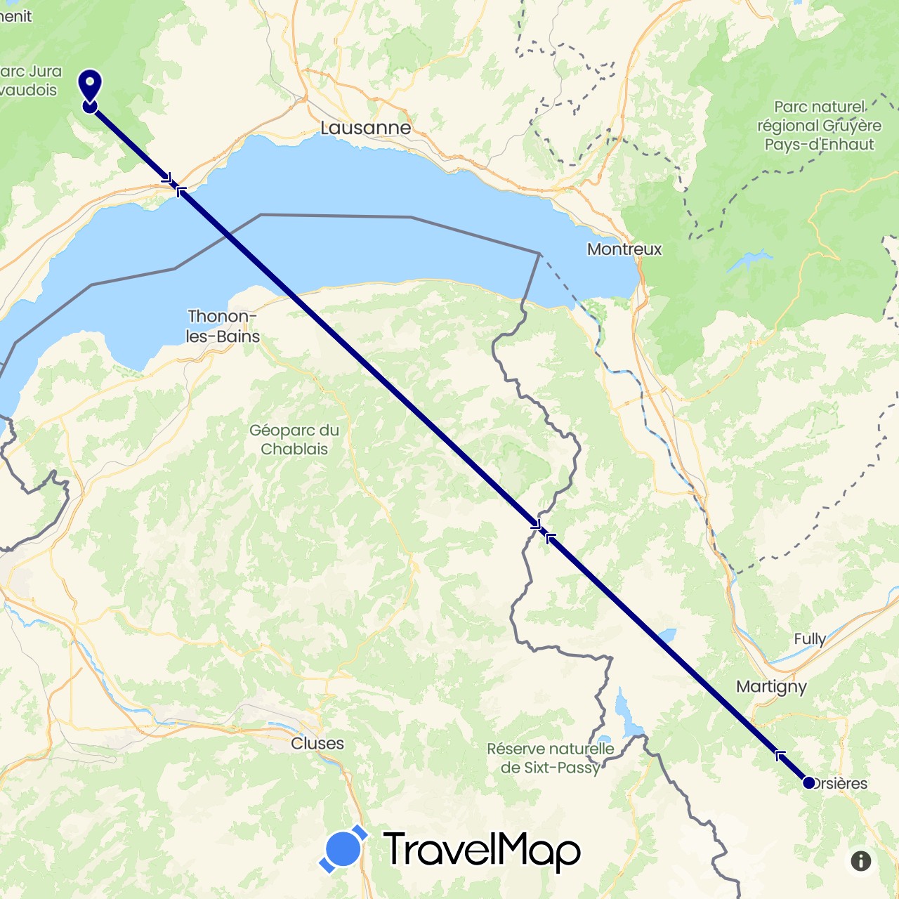 TravelMap itinerary: driving in Switzerland (Europe)