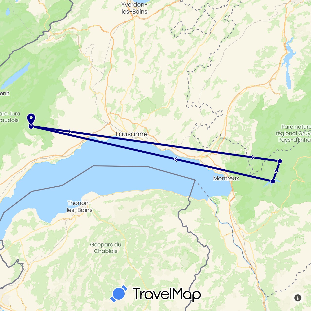 TravelMap itinerary: driving in Switzerland (Europe)