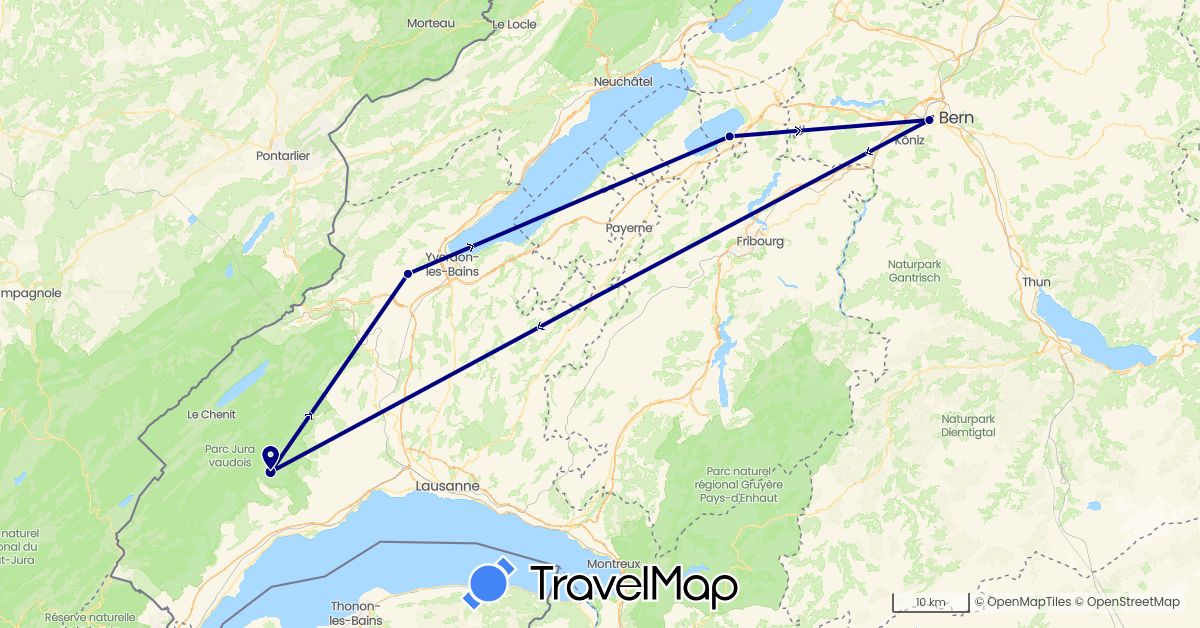 TravelMap itinerary: driving in Switzerland (Europe)