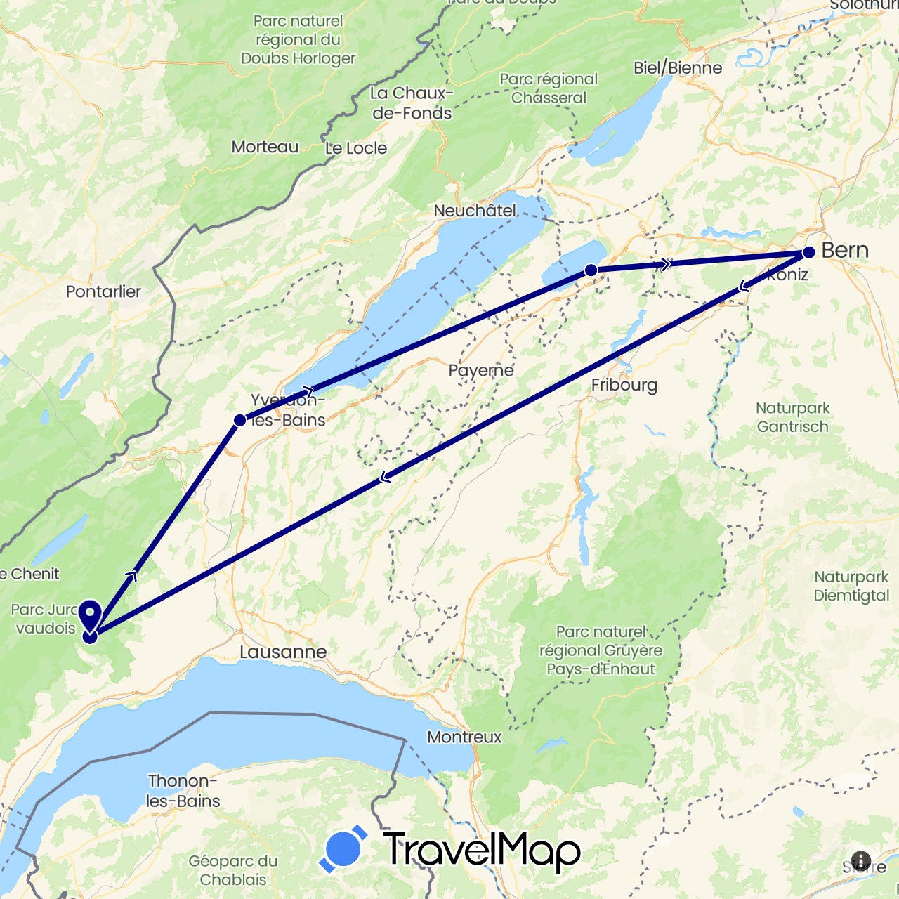 TravelMap itinerary: driving in Switzerland (Europe)