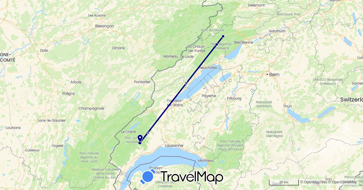 TravelMap itinerary: driving in Switzerland (Europe)