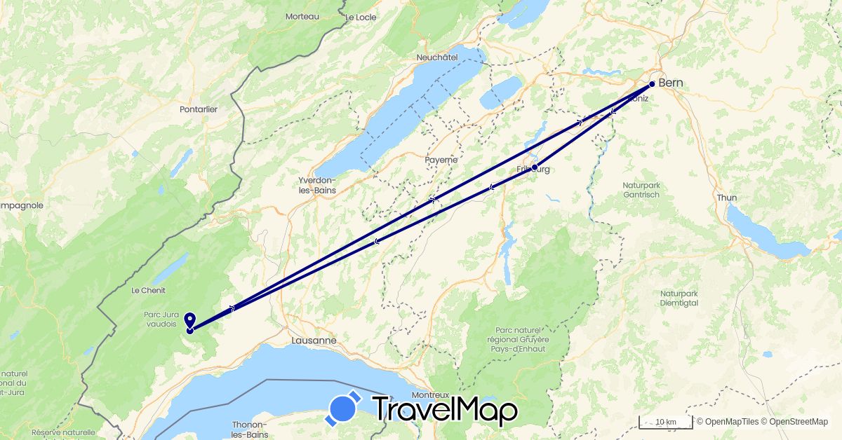 TravelMap itinerary: driving in Switzerland (Europe)