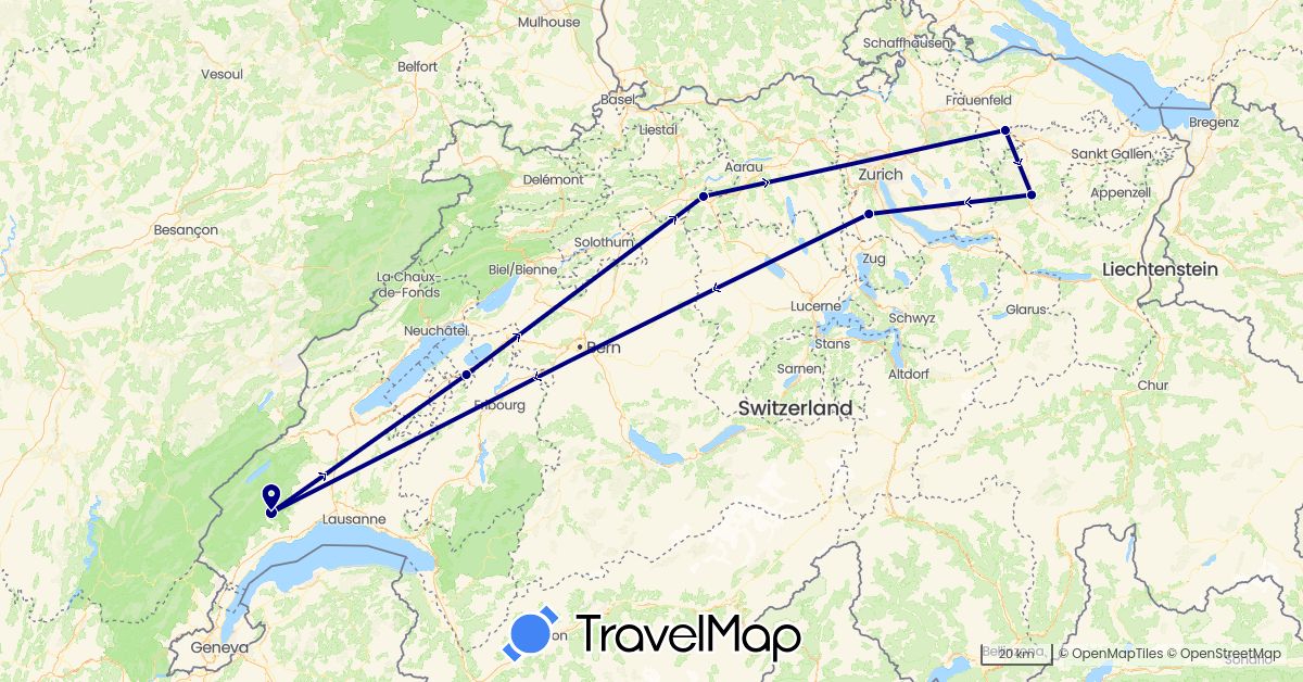 TravelMap itinerary: driving in Switzerland (Europe)