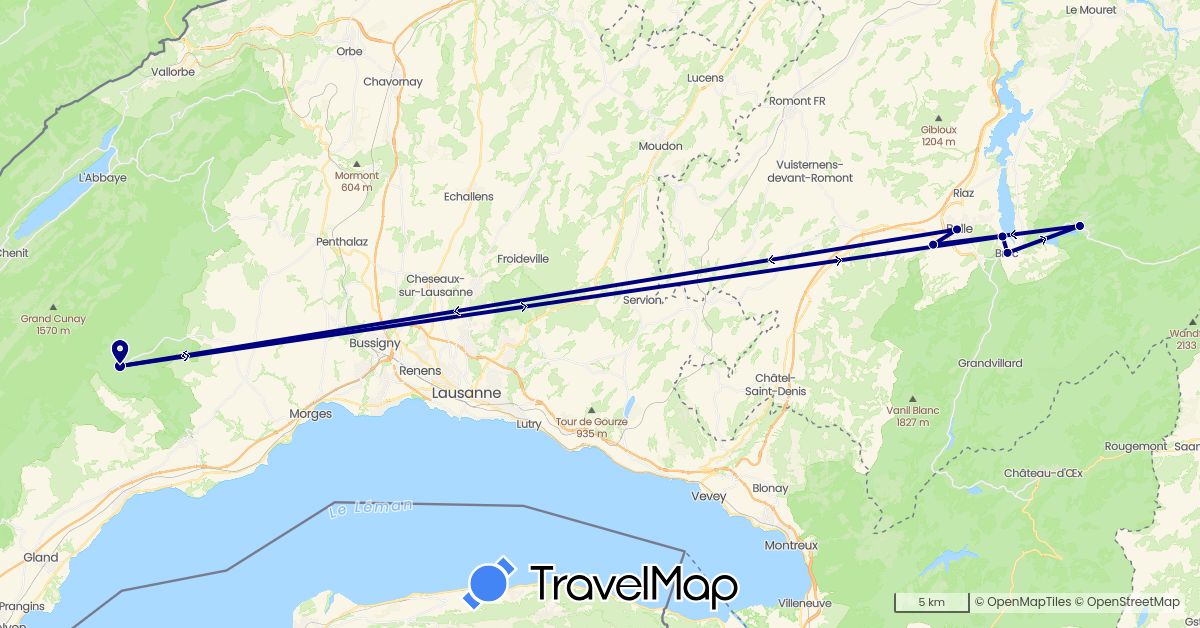 TravelMap itinerary: driving in Switzerland (Europe)