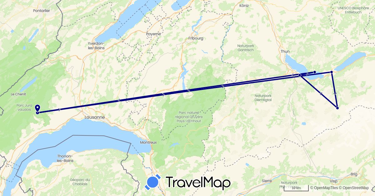 TravelMap itinerary: driving in Switzerland (Europe)