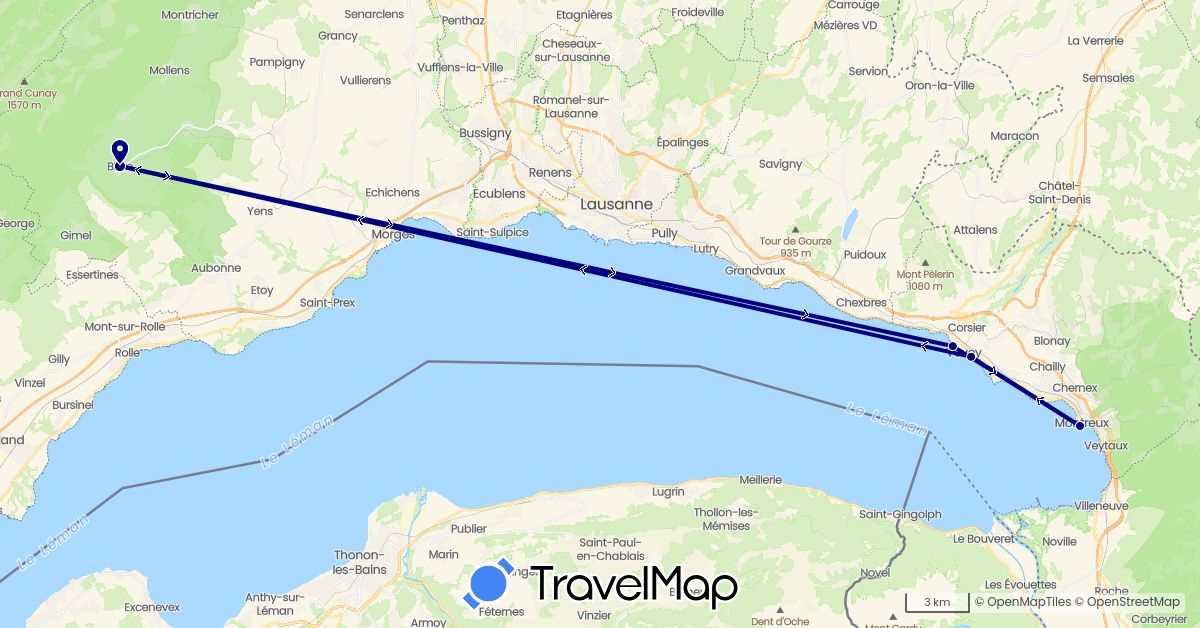 TravelMap itinerary: driving in Switzerland (Europe)
