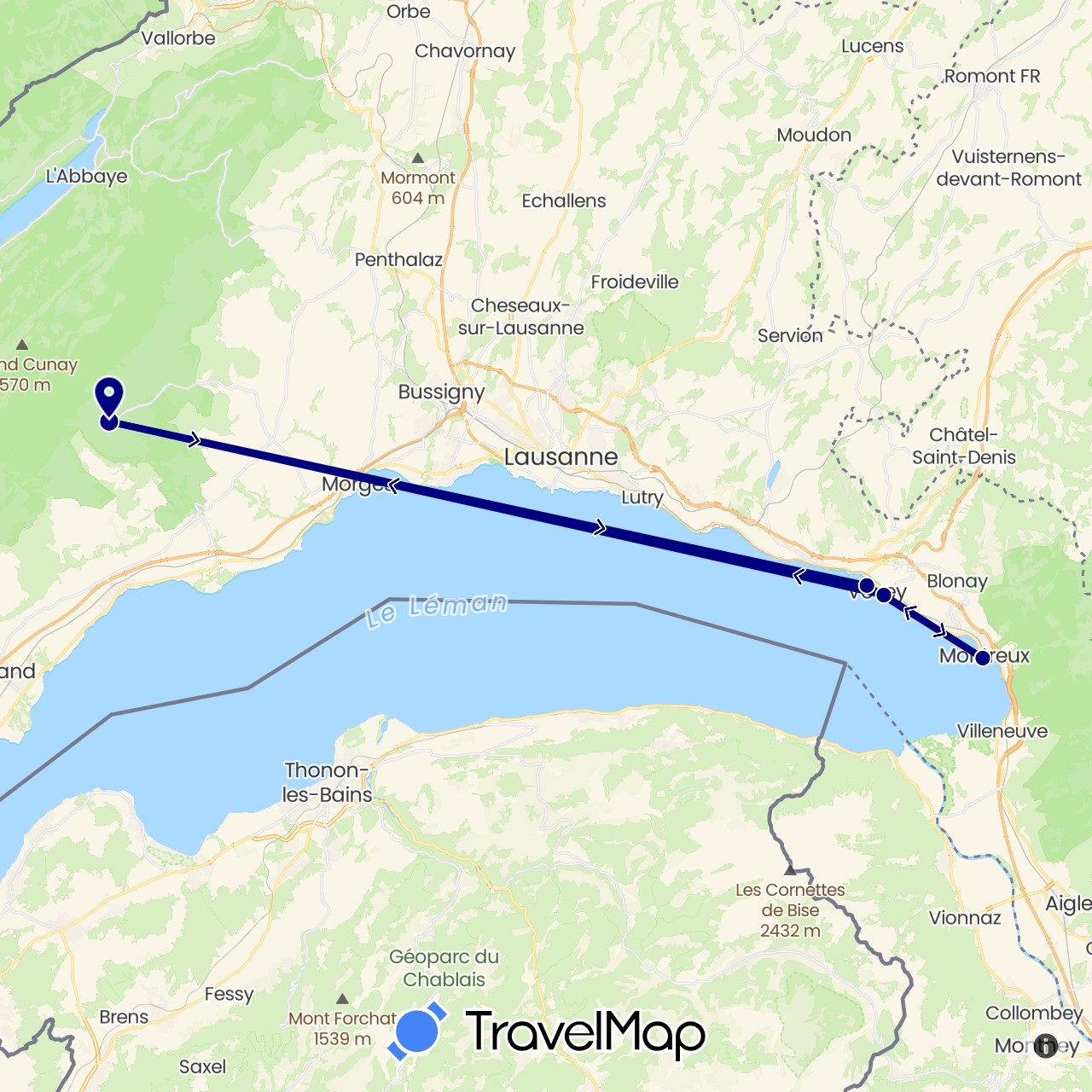 TravelMap itinerary: driving in Switzerland (Europe)