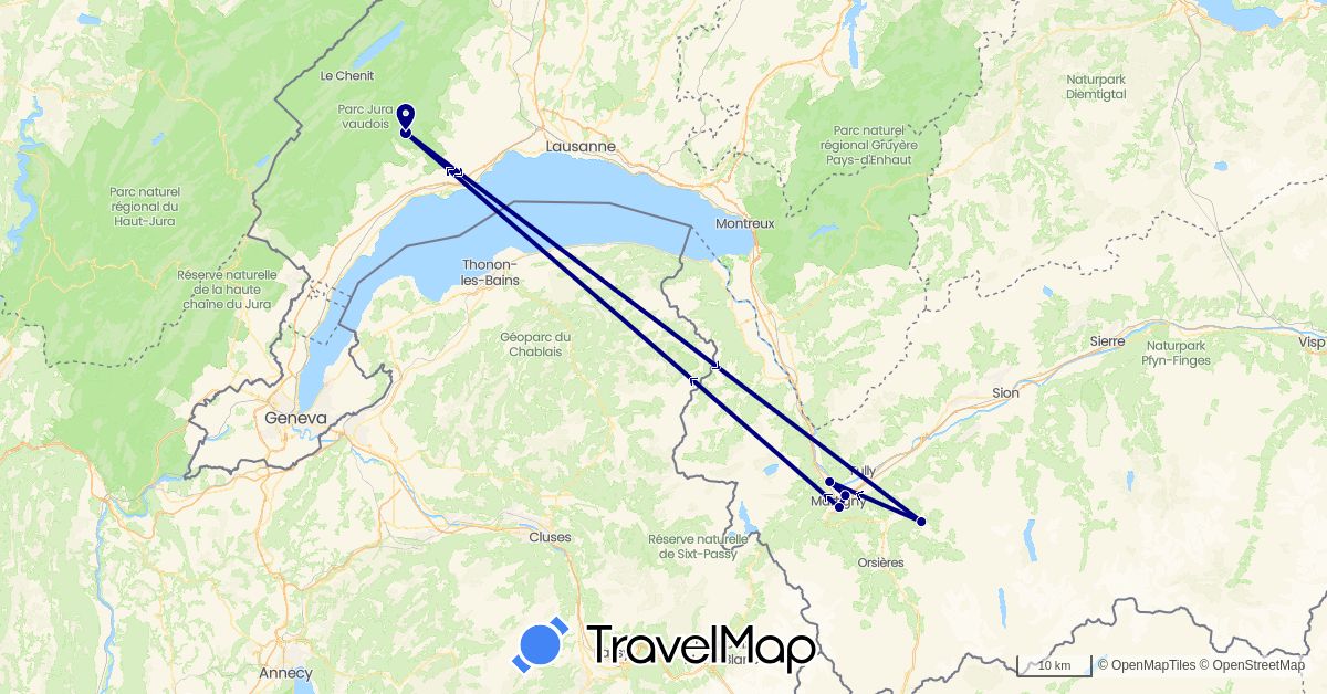 TravelMap itinerary: driving in Switzerland (Europe)