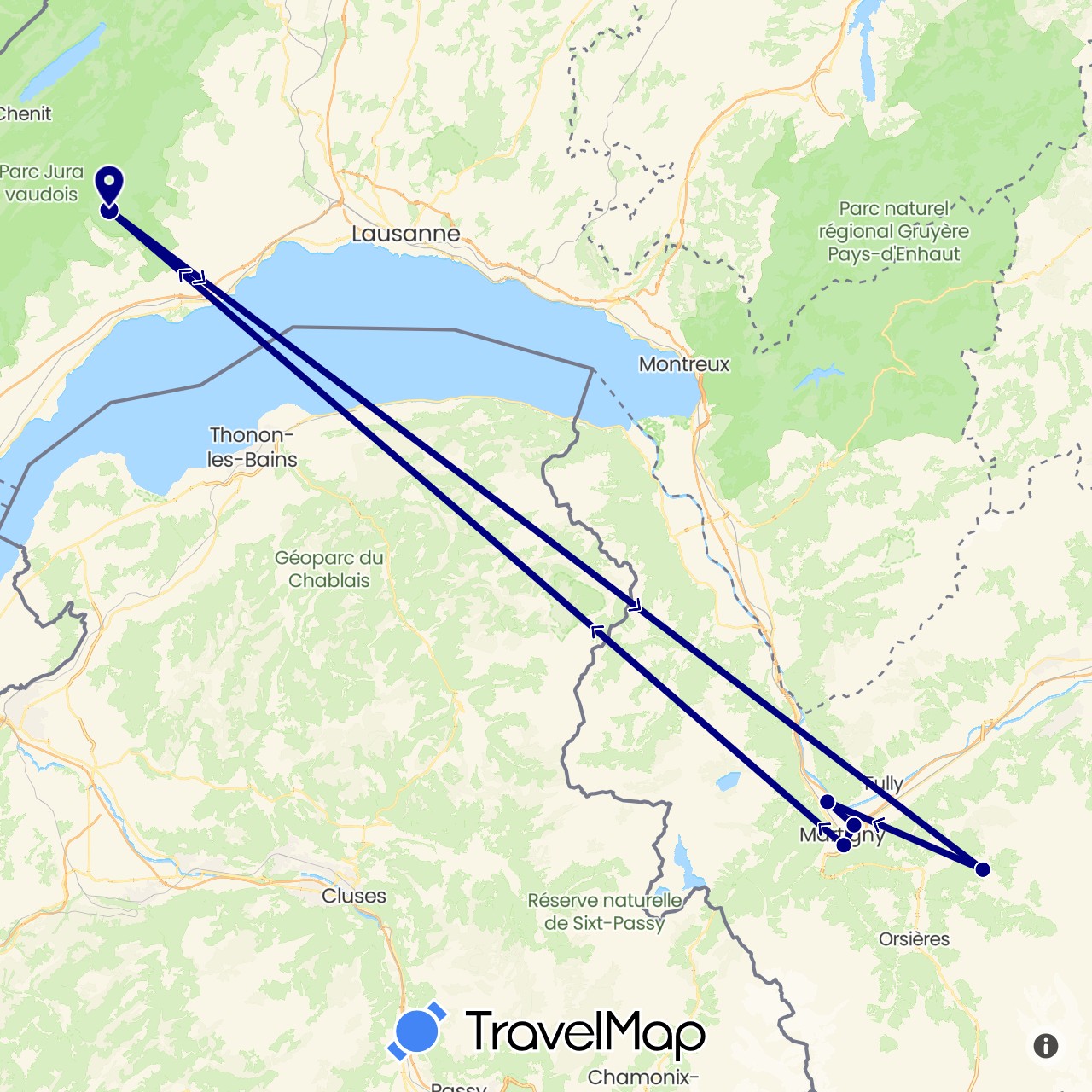 TravelMap itinerary: driving in Switzerland (Europe)