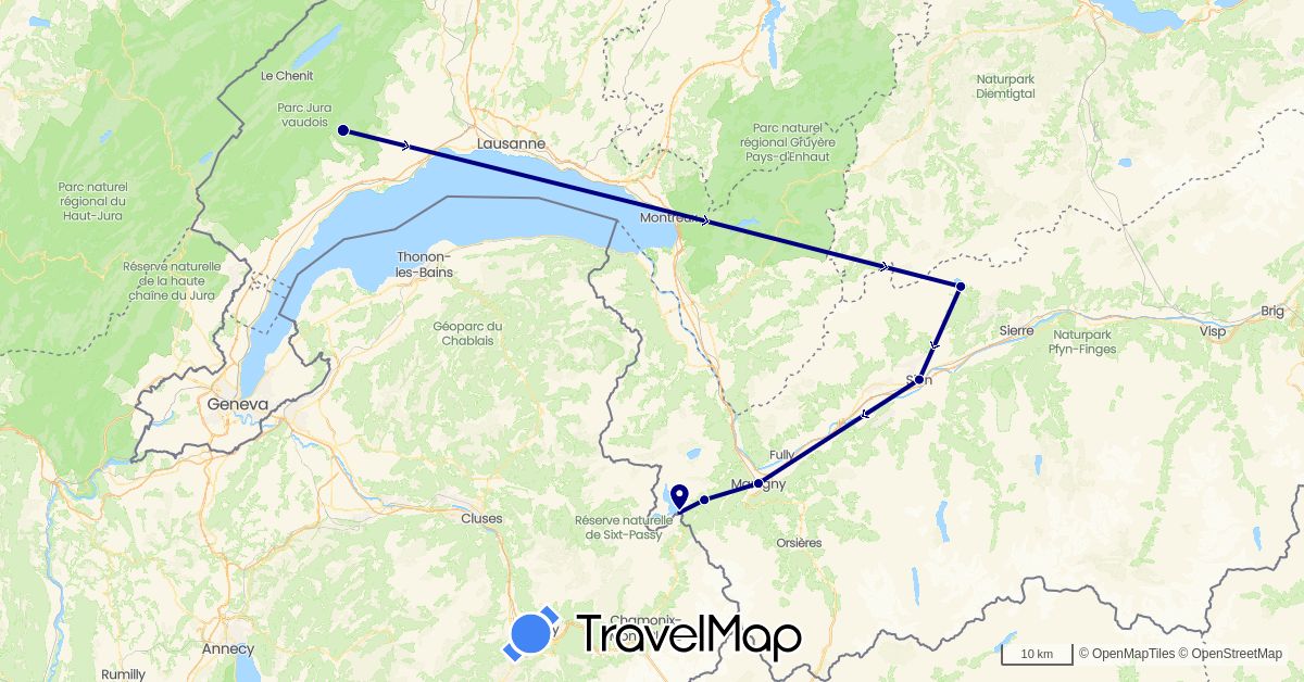 TravelMap itinerary: driving in Switzerland (Europe)