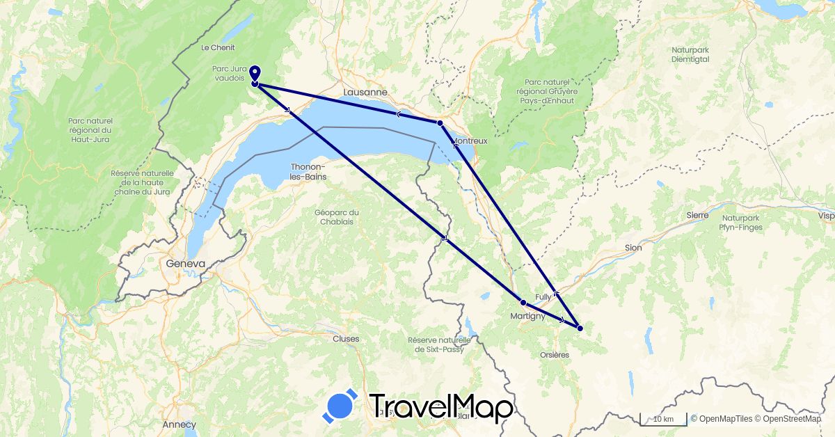 TravelMap itinerary: driving in Switzerland (Europe)