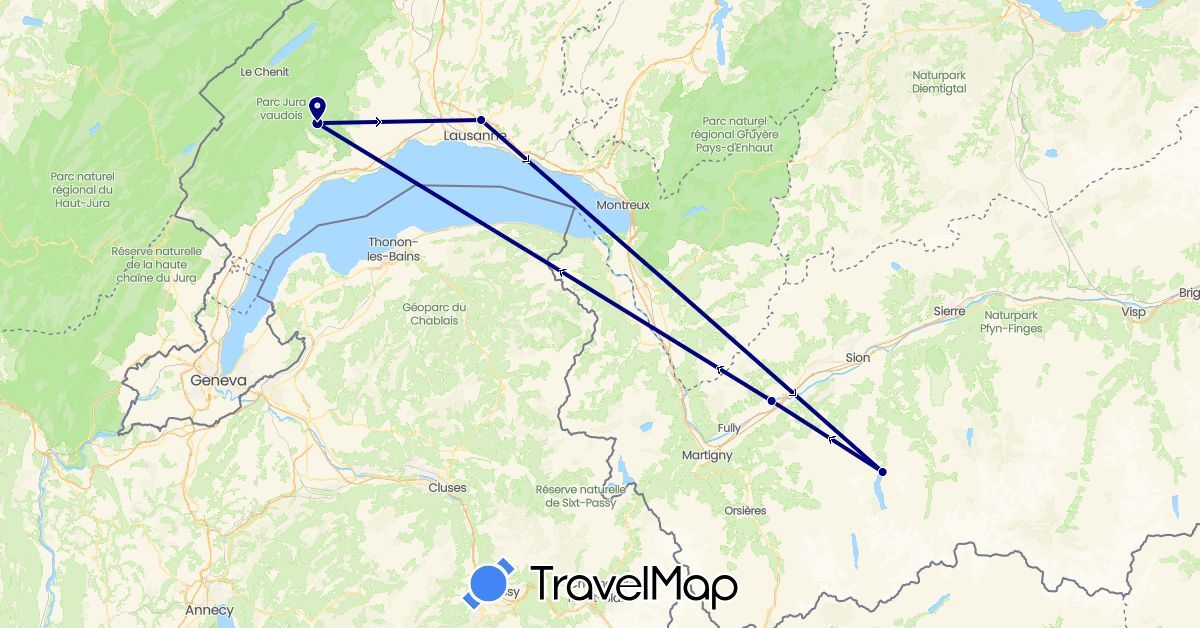TravelMap itinerary: driving in Switzerland (Europe)