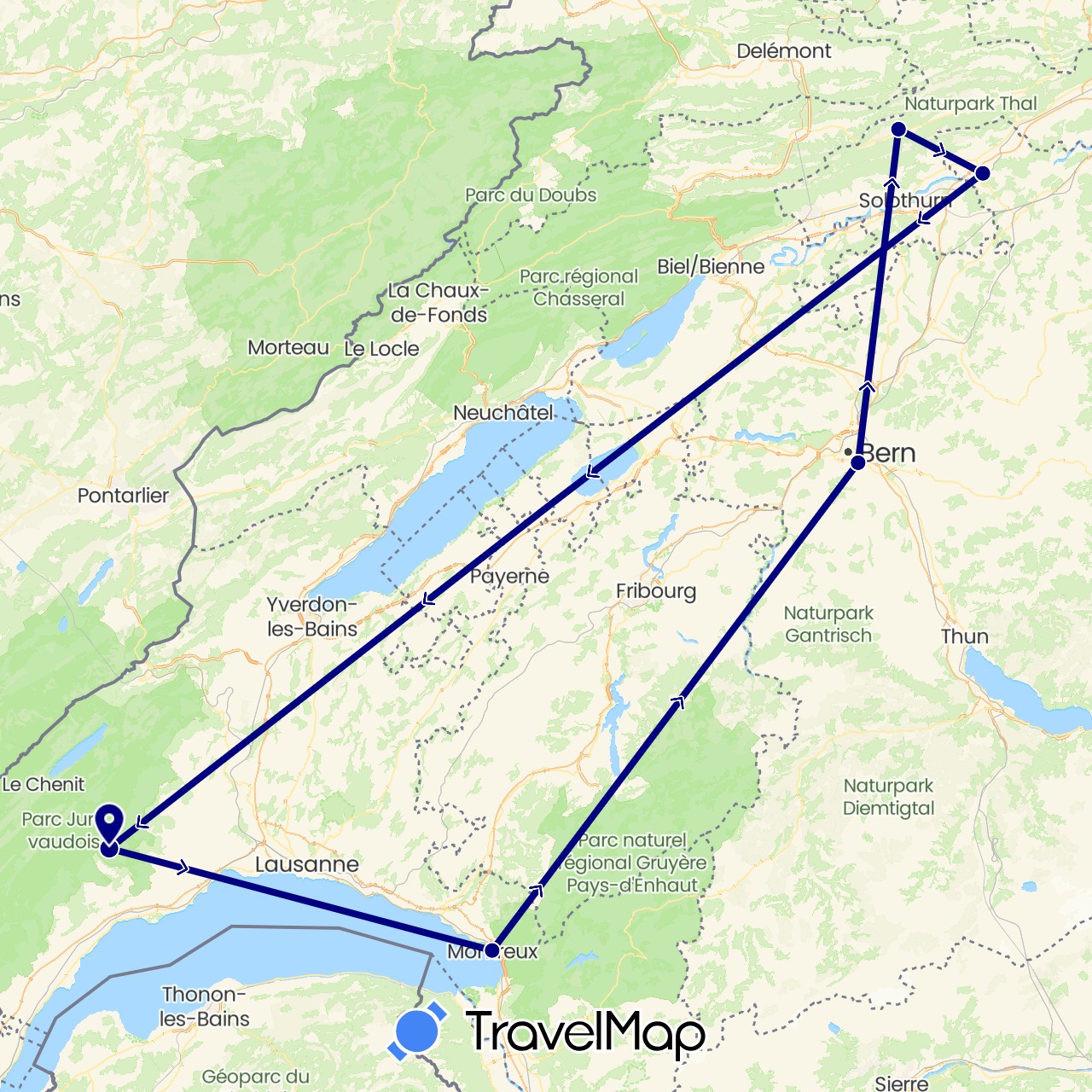 TravelMap itinerary: driving in Switzerland (Europe)