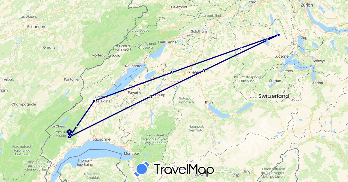 TravelMap itinerary: driving in Switzerland (Europe)