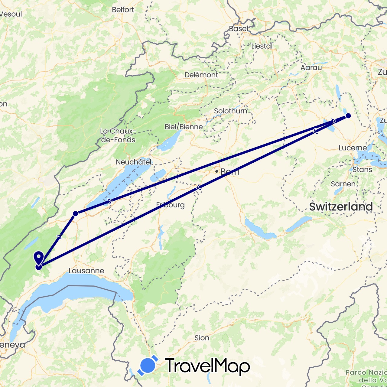TravelMap itinerary: driving in Switzerland (Europe)