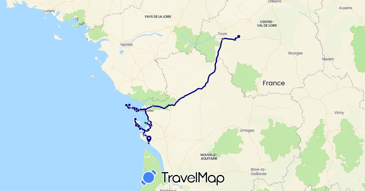 TravelMap itinerary: driving, a pied in France (Europe)
