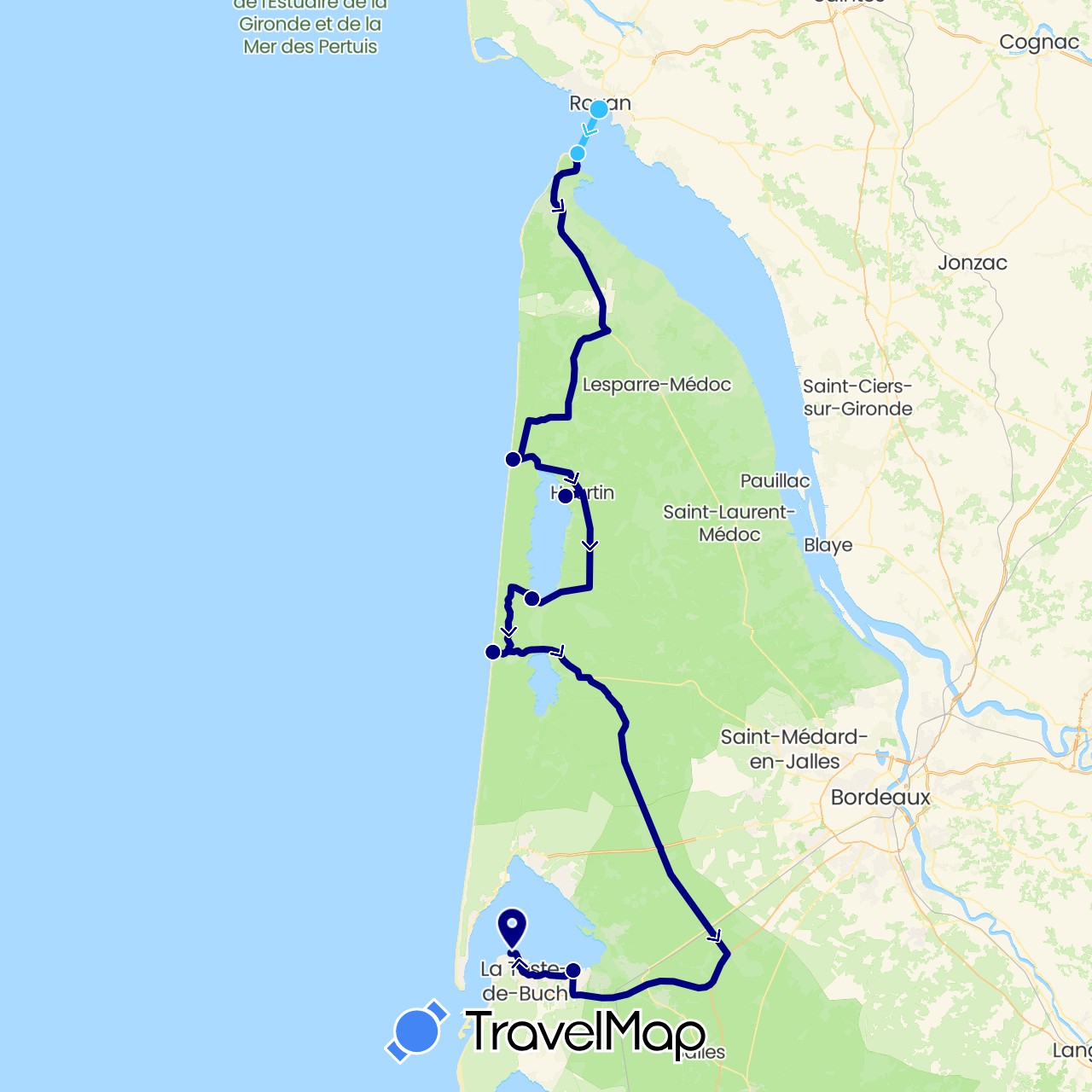 TravelMap itinerary: driving, boat in France (Europe)